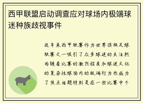 西甲联盟启动调查应对球场内极端球迷种族歧视事件 西甲联盟启动调查应对球场内极端球迷种族歧视事件
