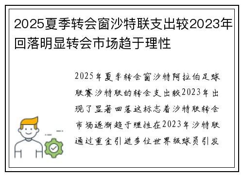 2025夏季转会窗沙特联支出较2023年回落明显转会市场趋于理性